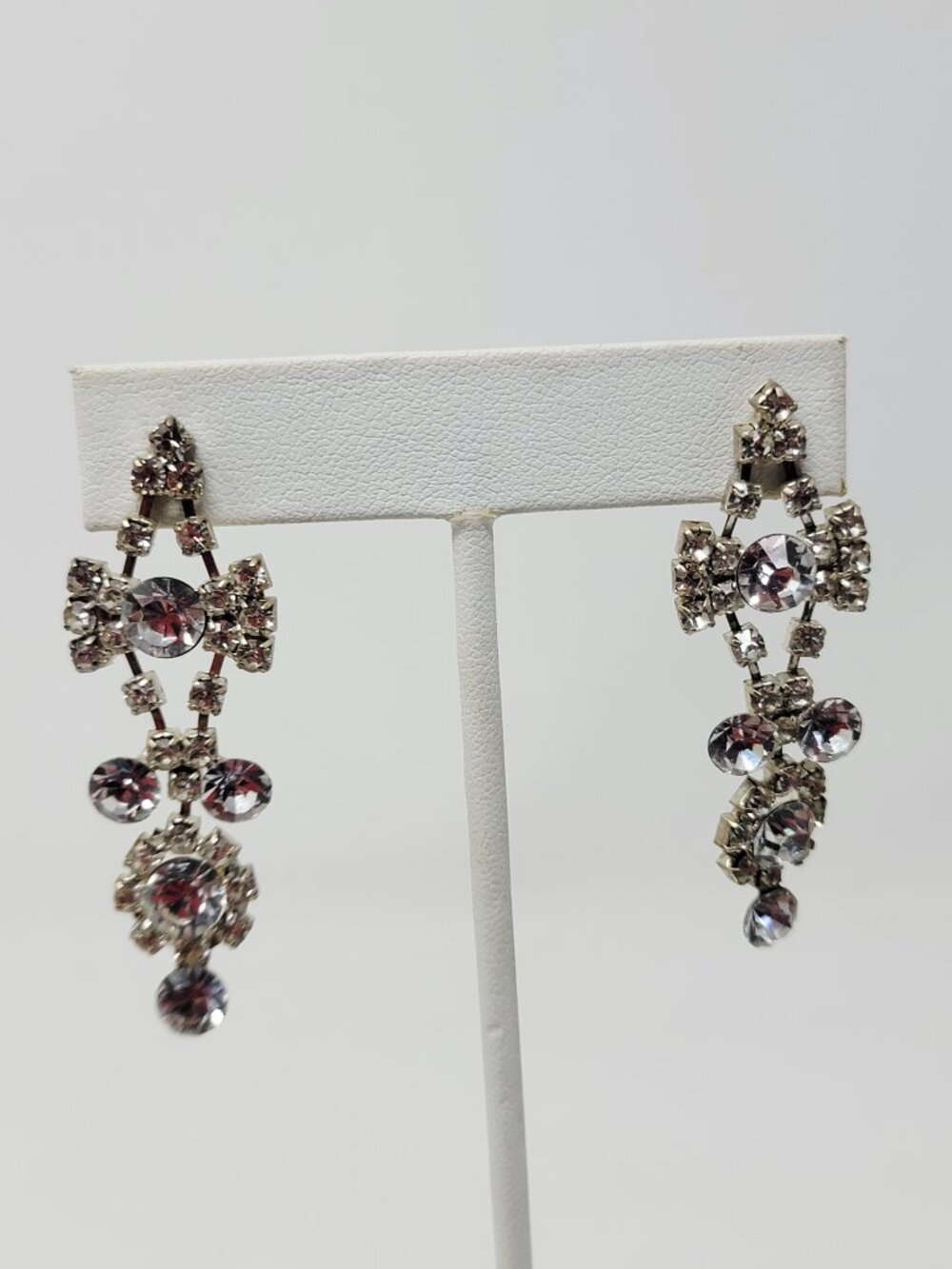 Vintage Style Rhinestone Dangle Earrings Silver Tone Statement Glam